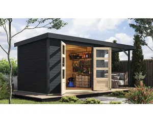 Gartenhaus Karibu Metalwood 4C Blech anthrazit inkl. Anbaudach 2,35 m 541,5 x 236,5 cm anthrazit