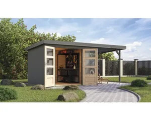 Gartenhaus Karibu Metalwood 3,5D Blech graualu inkl. Anbaudach 2,35 m 486,5 x 266,5 cm wassergrau