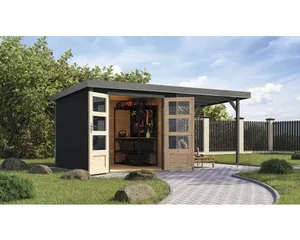 Gartenhaus Karibu Metalwood 3,5C Blech graualu inkl. Anbaudach 2,35 m 486,5 x 266,5 cm anthrazit