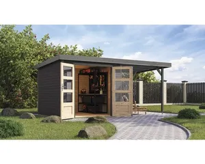 Gartenhaus Karibu Metalwood 3,5B Blech graualu inkl. Anbaudach 2,35 m 486,5 x 266,5 cm terragrau