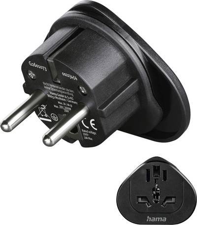 hama 00223454 Reiseadapter Typ E und F, 3-polig, universal, Welt nach Europa, Schwarz