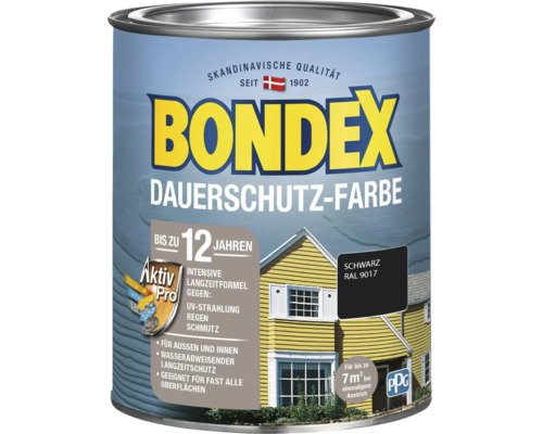BONDEX Holzfarbe-Dauerschutzfarbe RAL 9017 schwarz 0,75 l