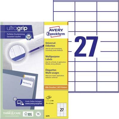 Avery-Zweckform 3479 Universal-Etiketten 70 x 32 mm Papier Weiß 2700 St. Permanent haftend Farblaserdrucker, Laserdrucke