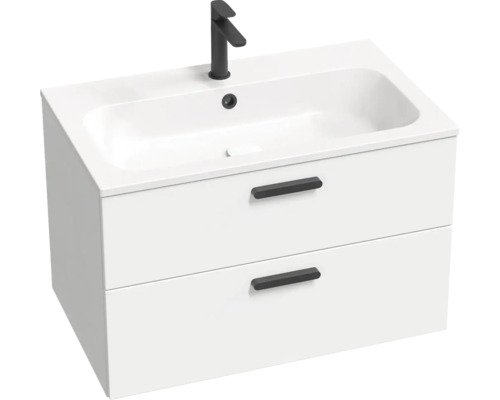 Waschbeckenunterschrank RAVAK Chrome II BxHxT 80x50x49 cm Frontfarbe weiss Griffleiste schwarz