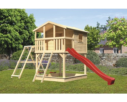 Spielhaus mit Stelzen Karibu Benjamin 198 x 243 cm Holz natur