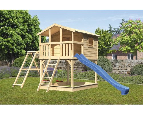 Spielhaus mit Stelzen Karibu Benjamin 198 x 243 cm Holz natur