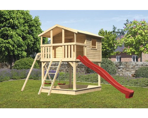 Spielhaus mit Stelzen Karibu Benjamin 198 x 243 cm Holz natur