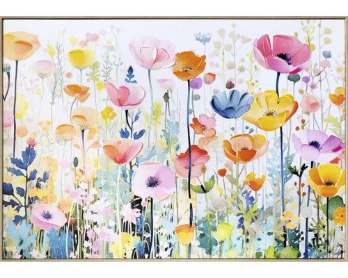 Leinwandbild Original gerahmt bunte Blumen 90x60 cm