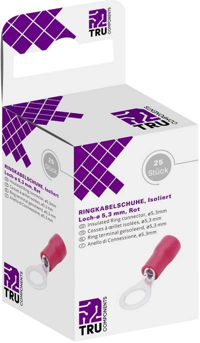 TRU COMPONENTS T1904C061 Ringkabelschuh Querschnitt (max.)=1.50 mm² Loch-Ø=5.30 mm Teilisoliert Rot 25 St.