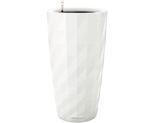 Pflanzvase Lechuza DIAMANTE Premium Kunststoff glänzend Ø 41 cm H 77 cm weiss inkl. Erdbewässerungsystem, Pflanzeinsatz und Wasserstandsanzeiger