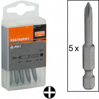 Pack de puntas de destornillador estándar (5 unidades) (1/4" x 50 mm) para tornillos phillips ref. 59s/50ph