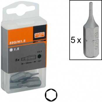 Pack de puntas de destornillador estándar (5 unidades) (1/4" x 25 mm) para tornillos con hueco hexagonal ref. 59s/h - Rationalstock.es