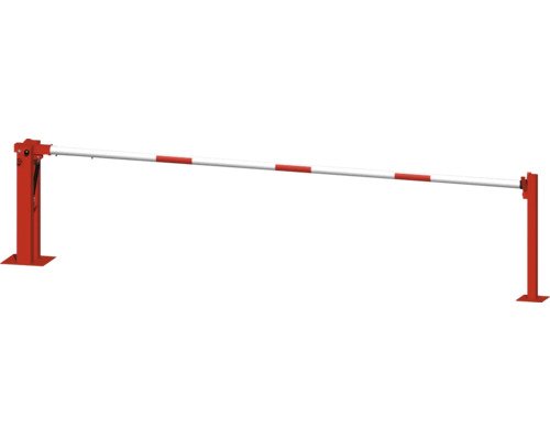 Handschranke mit Gasdruckfeder & festem Auflagepfosten mit Dreikantverschluss & Profilzylinderschloss weiss-rot lichte Weite 5000 mm Gesamtbreite = 5180 mm