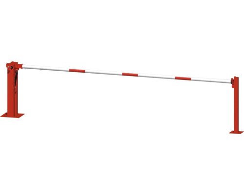 Handschranke mit Gasdruckfeder & festem Auflagepfosten mit Dreikantverschluss & Profilzylinderschloss weiss-rot lichte Weite 4000 mm Gesamtbreite B = 4180 mm