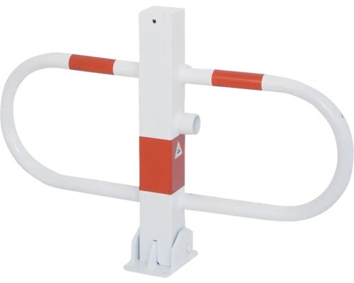 Parkplatzsperre umlegbar mit Dreikantverschluss und Dübelbefestigung weiss-rot H = 500 mm B = 800 mm