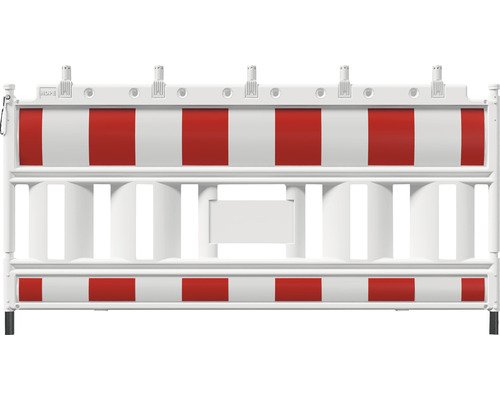 EURO2 Schrankenzaun Typ Nox Kunststoff mit Schranke, Tastleiste und retroreflektierende Folie Typ RA1/A rot-weiss inkl vormontierte Lampenadapter 200 x 100 cm