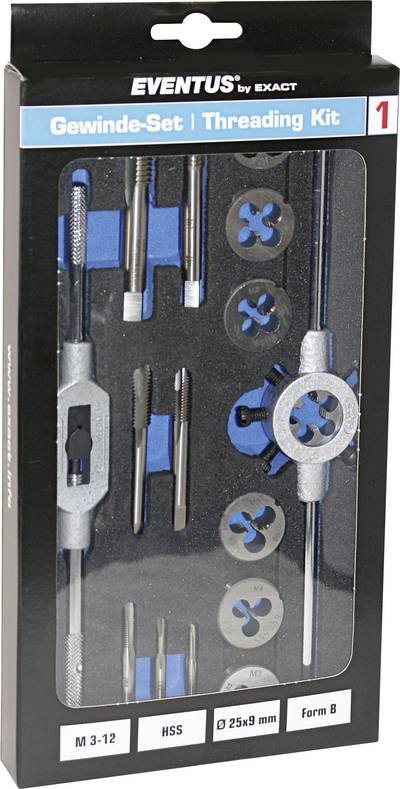 Eventus by Exact 70607 Gewindeschneidsatz 16teilig HSS metrisch M3, M4, M5, M6, M8, M10, M12