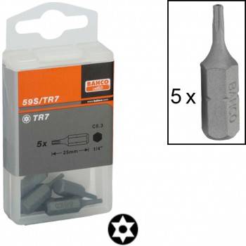 Pack de puntas de destornillador estándar (5 unidades) (1/4" x 25 mm) para tornillos con hueco torx® inviolable ref. 59s/tr - Rationalstock.es