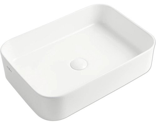 Jungborn Aufsatzwaschbecken THREE 55 x 38 cm weiss glänzend inkl. keramischen Ablaufventil