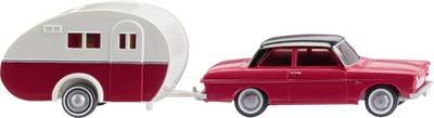 Wiking 020203 H0 PKW Modell Ford Taunus 12M mit Wohnwagen