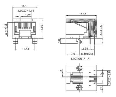 encitech RJJU-88-142-E3H-033 RJ45 Steckverbinder 3253-0025-02 Buchse, Einbau horizontal Polzahl Sensoren 8P8C Schwarz 1