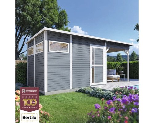 Gartenhaus Bertilo Pentus 3L inkl. Fußboden, Schleppdach 582 x 266 cm hellgrau