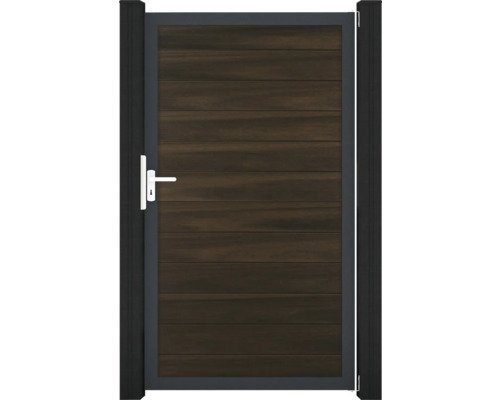 Einzeltor GroJa Solid DIN Universal vormontiert ohne Pfosten Rahmen anthrazit 150 x 180 cm Walnuss
