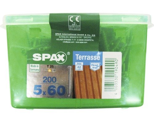 Spax Terrassenschraube Edelstahl A2 blank Zylinderkopf T25 Fixiergewinde 5 x 60 mm 200 Stück