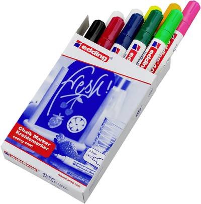Edding 4095 4-4095999 Kreidemarker Weiß, Weiß, Schwarz, Rot, Blau, Grün, Hellgrün, Neongelb, Neonorange, Neon-Rosa 4 mm,