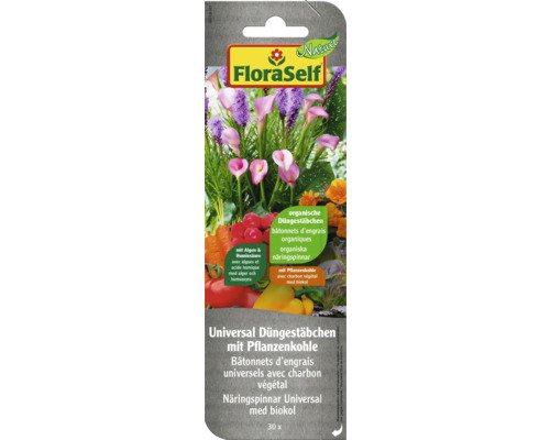 Düngestäbchen Universal FloraSelf Nature, mit Pflanzenkohle, Algen und Huminsäuren, 30 Stk.