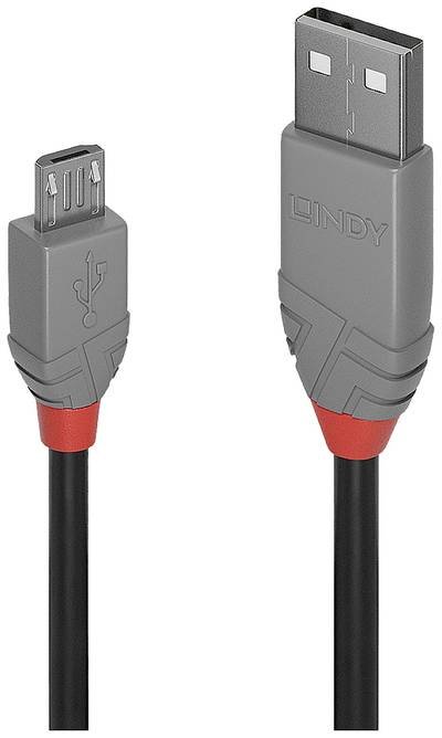 LINDY USB-Kabel USB 2.0 USB-A Stecker, USB-Micro-B Stecker 0.50 m Schwarz, Grau 36731