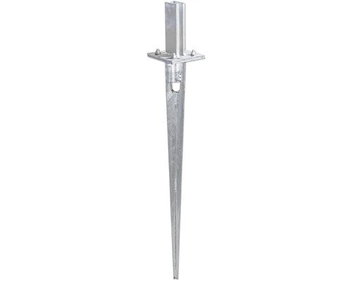 Einschlag-Bodenhülse ALBERTS für rechteckige Stahlrohr-Zaunpfosten 120 x 910 mm silber