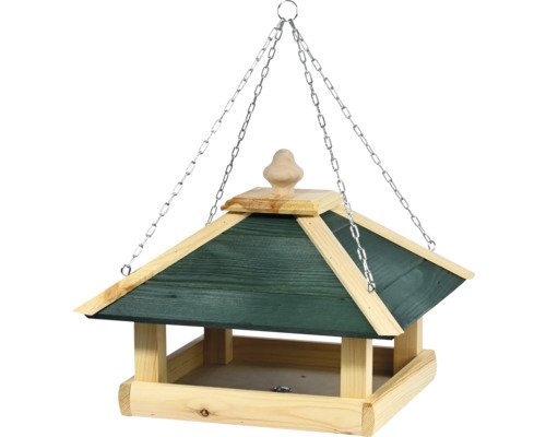 Dobar Vogelhaus Vogelfutterhaus zum Aufhängen mit Kette, Kiefernholz, ca. 39 cm x 39 cm x 30 cm