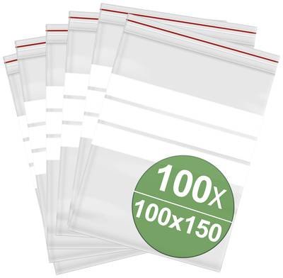 Druckverschlussbeutel mit Beschriftungsstreifen (B x H) 100 mm x 150 mm Transparent Polyethylen 100 St.