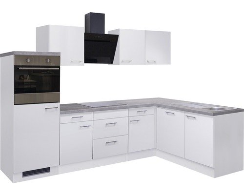 Winkelküche mit Geräten Flex Well Varo 280 cm Frontfarbe weiss - Korpusfarbe weiss 00011595
