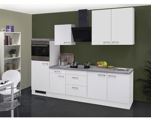 Küchenzeile mit Geräten Flex Well Varo 270 cm Frontfarbe weiss - Korpusfarbe weiss 00011566