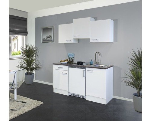 Singleküche mit Geräten Flex Well Lucca 150.5 cm Frontfarbe weiss - Korpusfarbe weiss 00011410