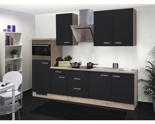 Küchenzeile mit Geräten Flex Well Santo 270 cm Frontfarbe anthrazit - Korpusfarbe san remo eiche hell 00011196