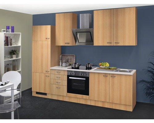 Küchenzeile mit Geräten Flex Well Nano 270 cm Frontfarbe buche - Korpusfarbe buche 00008725