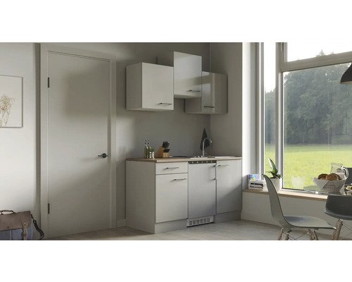 Singleküche mit Geräten Flex Well Lund 150 cm Frontfarbe lichtgrau glänzend - Korpusfarbe rauchgrau 00012699