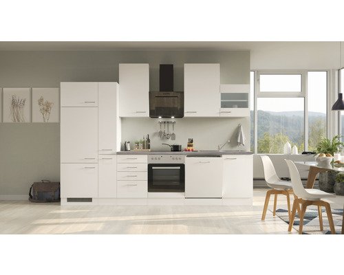 Küchenzeile mit Geräten Flex Well Varo 310 cm Frontfarbe weiss - Korpusfarbe weiss 00012314