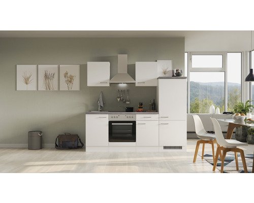 Küchenzeile mit Geräten Flex Well Varo 220 cm Frontfarbe weiss - Korpusfarbe weiss 00012356