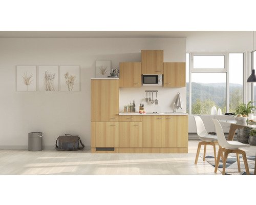 Küchenzeile mit Geräten Flex Well Nano 210 cm Frontfarbe buche - Korpusfarbe buche 00008398