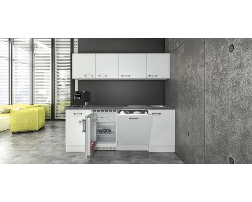 Küchenzeile mit Geräten Flex Well Varo 210 cm Frontfarbe weiss - Korpusfarbe weiss 00011937 00011938