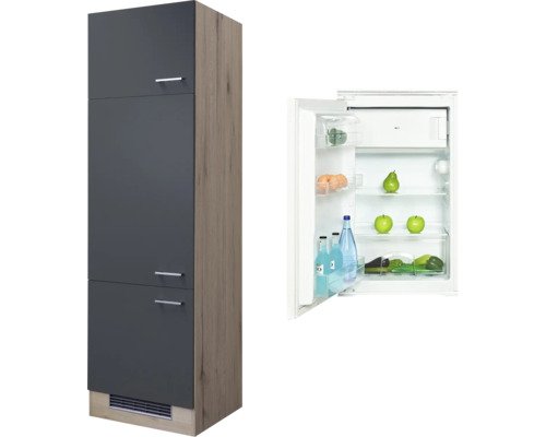 Kühlumbauschrank inkl. h-tech WR2201 Flex Well Tiago BxHxT 60x200x57.1 cm Frontfarbe basaltgrau - Korpusfarbe san remo eiche hell