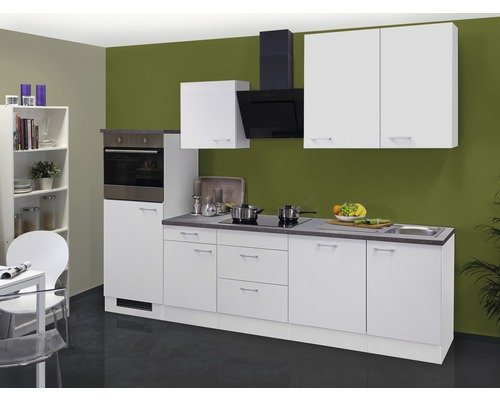 Küchenzeile mit Geräten Flex Well Lucca 280 cm Frontfarbe weiss - Korpusfarbe weiss 00011584