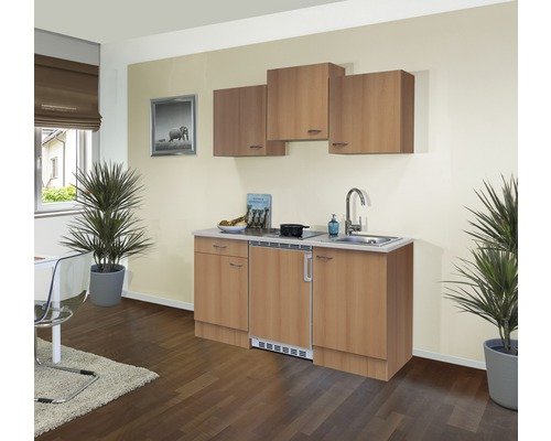 Singleküche mit Geräten Flex Well Nano 150.5 cm Frontfarbe buche - Korpusfarbe buche 00011409