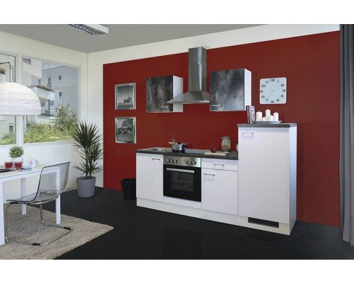 Küchenzeile mit Geräten Flex Well Lucca 220 cm Frontfarbe weiss - Korpusfarbe weiss 00011397