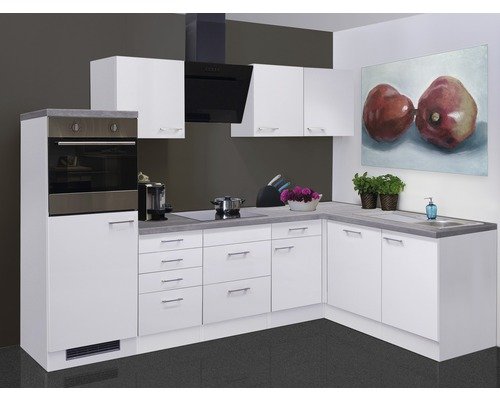 Winkelküche mit Geräten Flex Well Varo 280 cm Frontfarbe weiss - Korpusfarbe weiss 00011231