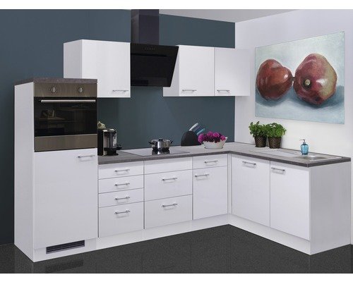 Winkelküche mit Geräten Flex Well Lucca 280 cm Frontfarbe weiss - Korpusfarbe weiss 00011229